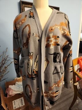 Women’s Gray Southwestern Pattern Open-Front Cardigan